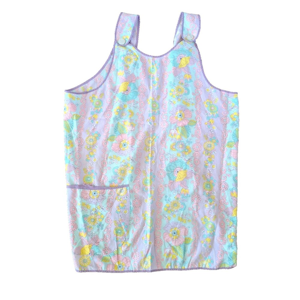 Vintage Apron Smock Purple Pink Floral Pastel with Pocket Adult One Size